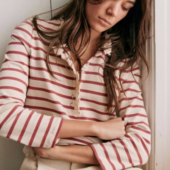 **SOLD** Sezane Gael Mariniere Stripe Ruffle Top - Picture 2 of 8